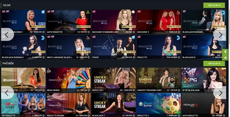 Game casino tại 1xBet