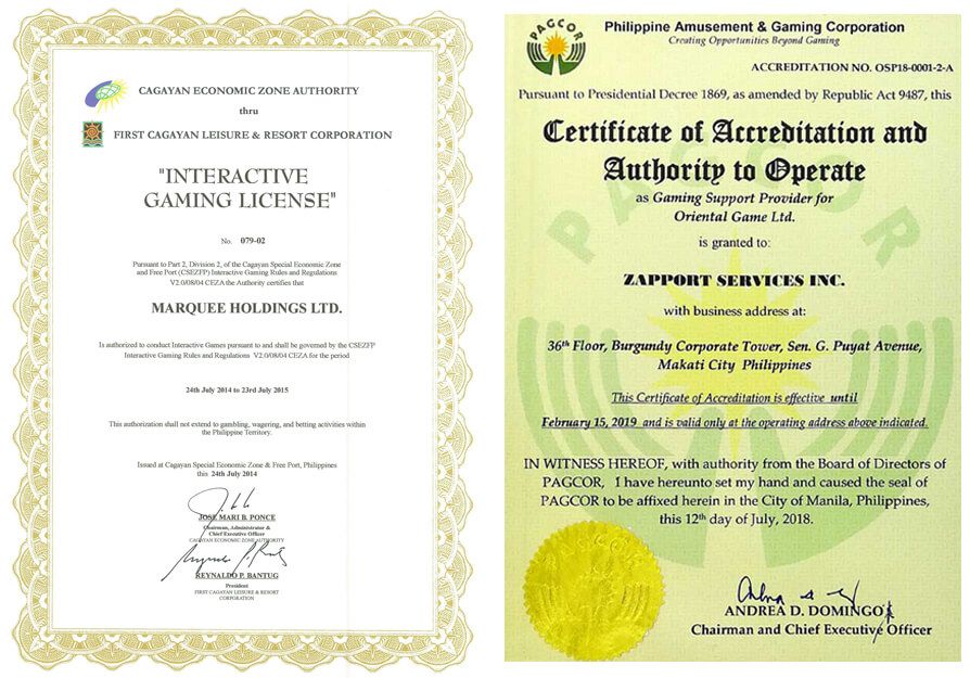 Cassino licensed